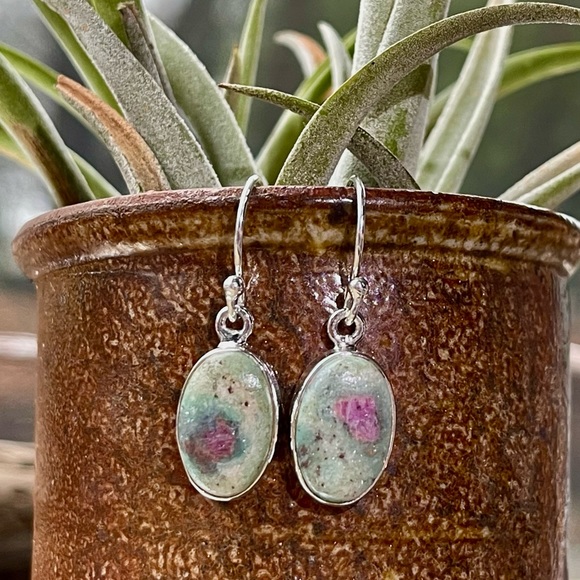 Natural Ruby in Fuchsite Sterling Silver Earrings - Picture 3 of 8